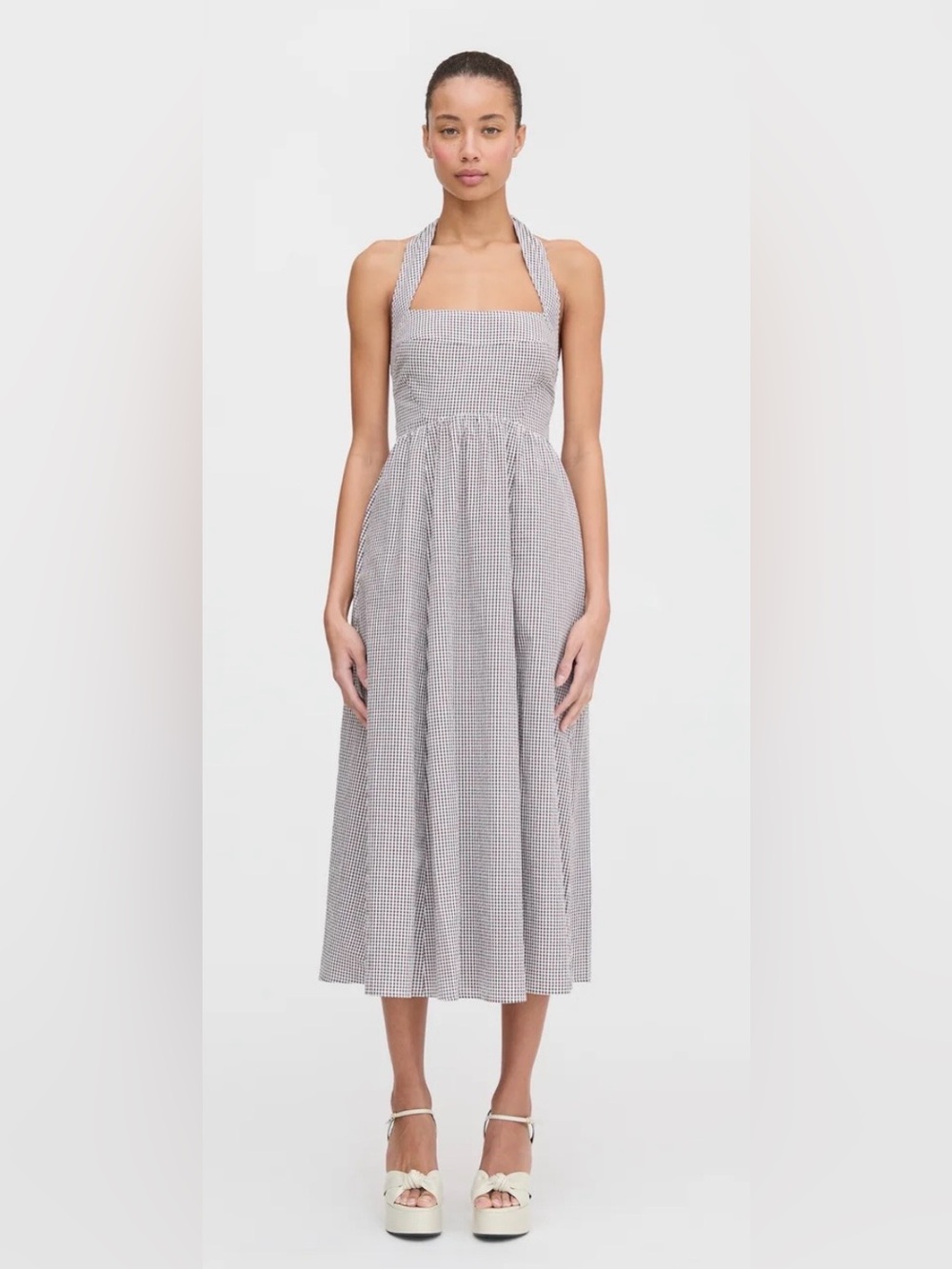 Hill House The Fleur Midi Dress Sz S Cotton Chocolate Gingham Halter Cottagecore